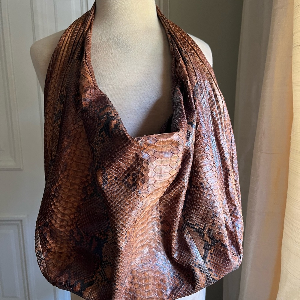 Brown Natural Python Hobo Shoulder Bag
